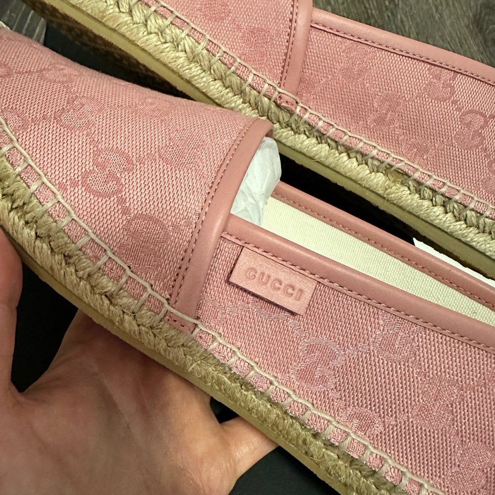 Gucci GG Canvas & Leather Espadrilles Women's Pink EU 37.5 - Picture 5 of 11